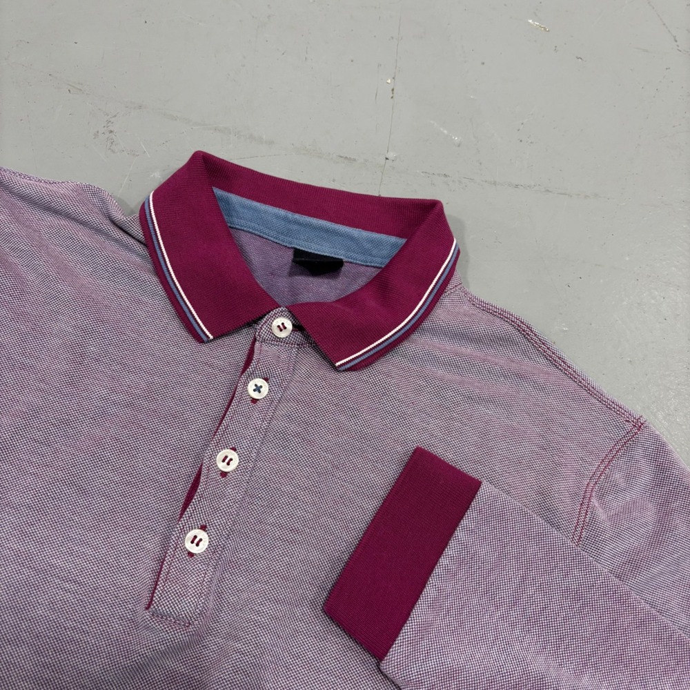 Hugo Boss Regular Fit Long Sleeve Polo Shirt Purple Pique Knit Mens